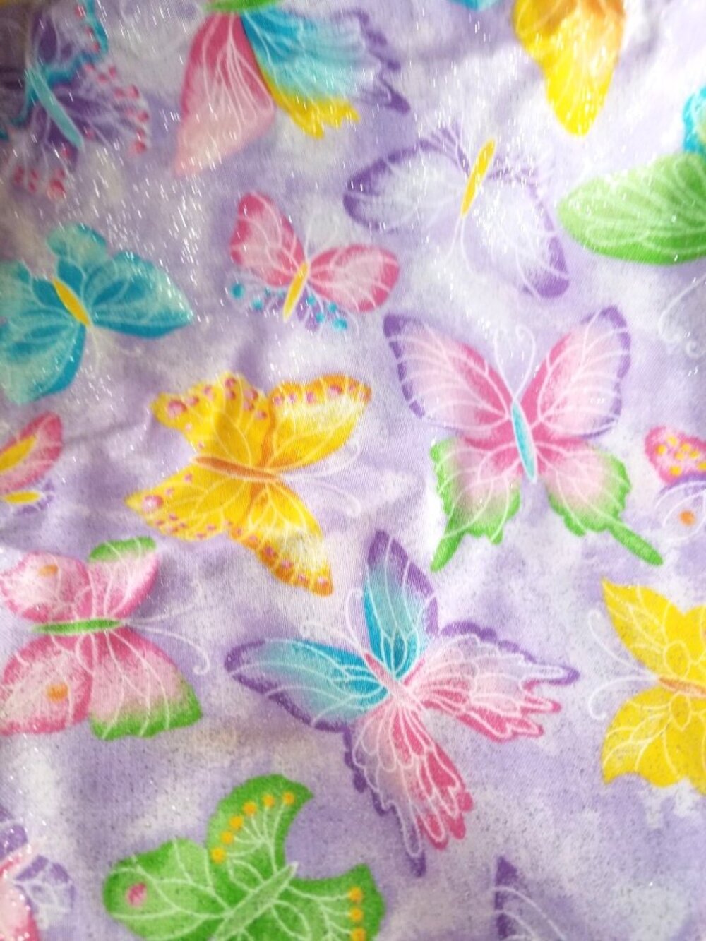 Material Cotton Purple Fabric Butterfly Glitter Pink Purple Blue Yellow 36" x